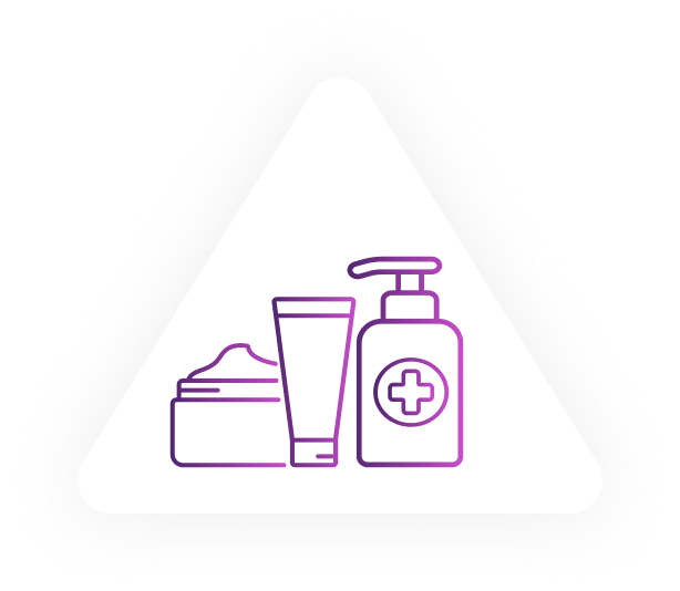 Outline graphic showing shampoo bottles